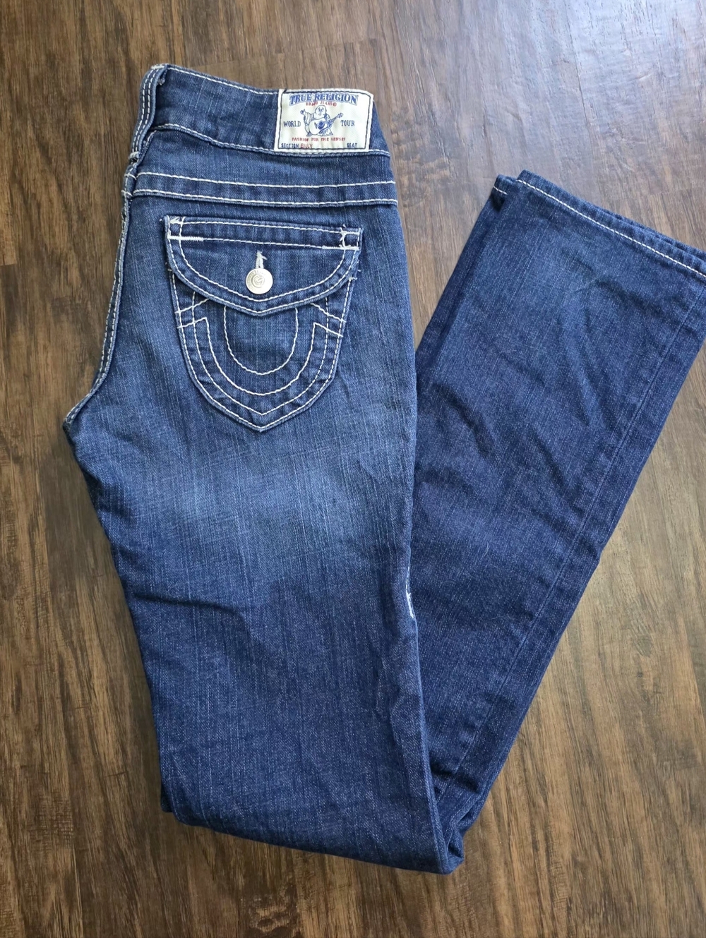 True Religion Women's Indigo Skinny Jeans with Contrast Stitching Straight 26
